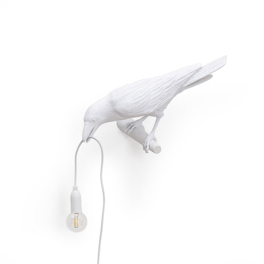 Bird Lamp White Looking Left OUTDOOR